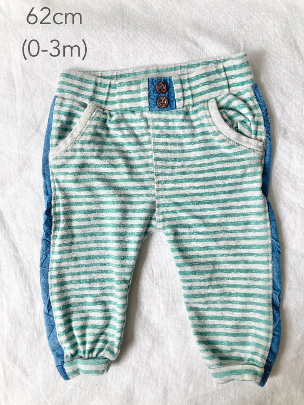 🪴5/$30 Noppies 0-3 Months 62cm Baby Green Blue Stripe Elastic Pants Fall